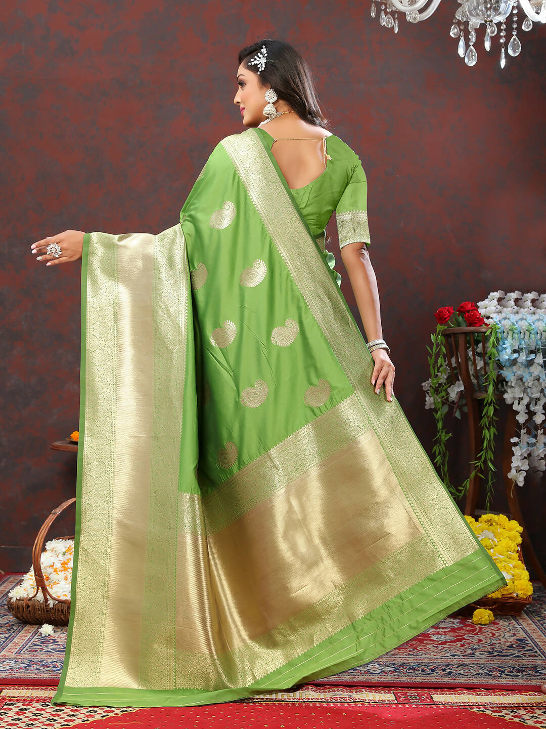 Lorenvalley Fashion Parotgreen Soft Silk Woven Design Gold Zari Weaving Saree - Distacart