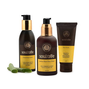 Soultree Cleansing Lotion, Indian Rose Face Wash & Walnut And Turmeric Face Scrub Set