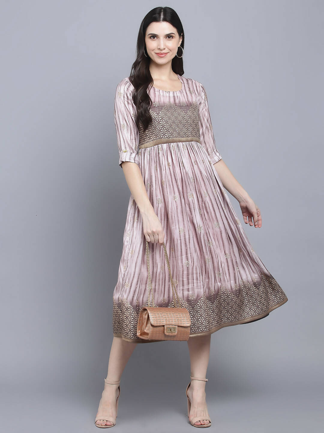 Myshka Women Grey Floral Midi Dress - Distacart