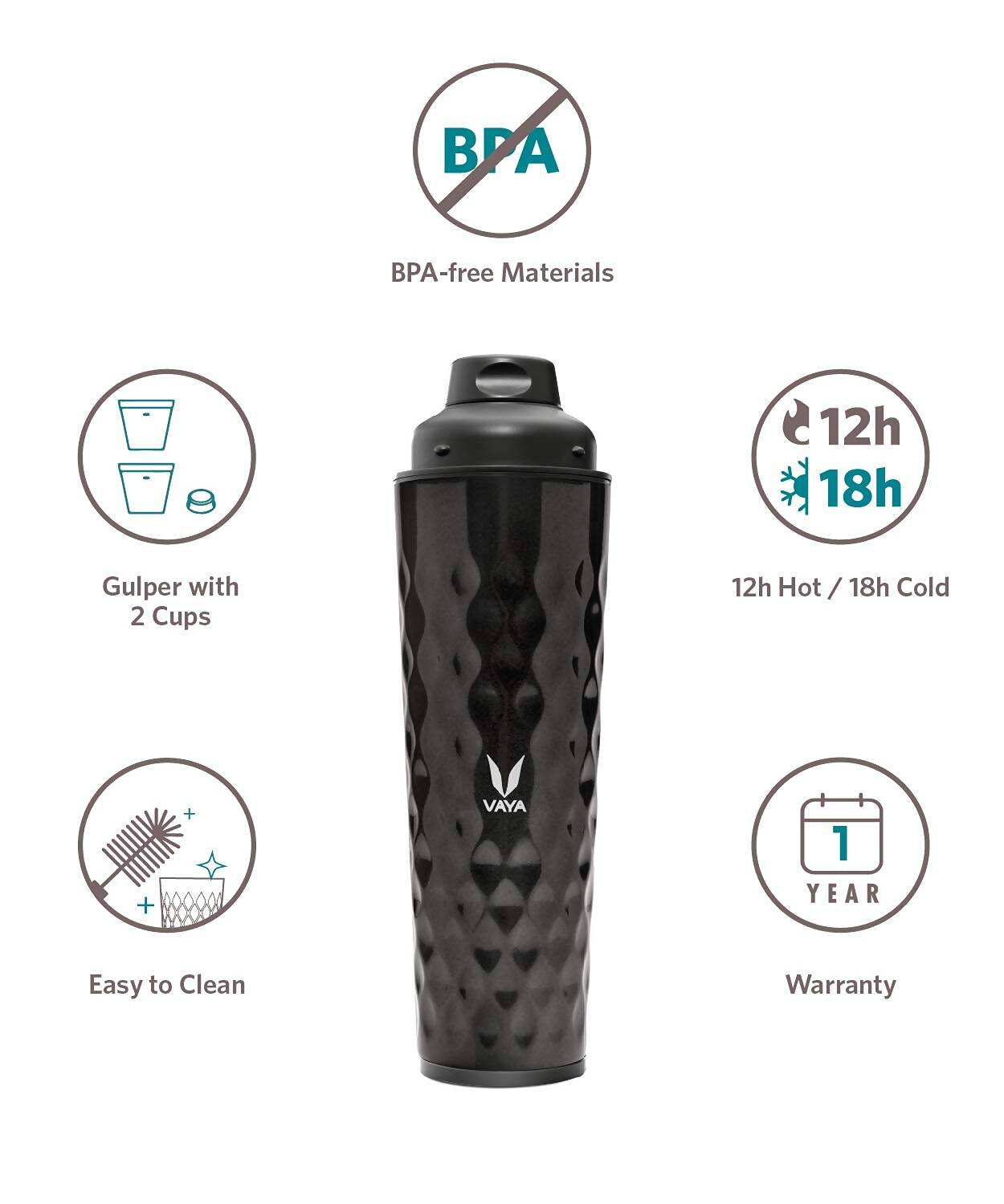 Vaya Drynk Stainless Steel Water Bottle Tumbler for Office - 600ml (Black) - Distacart