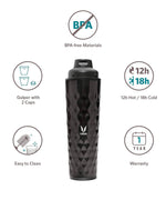 Thumbnail for Vaya Drynk Stainless Steel Water Bottle Tumbler for Office - 600ml (Black) - Distacart