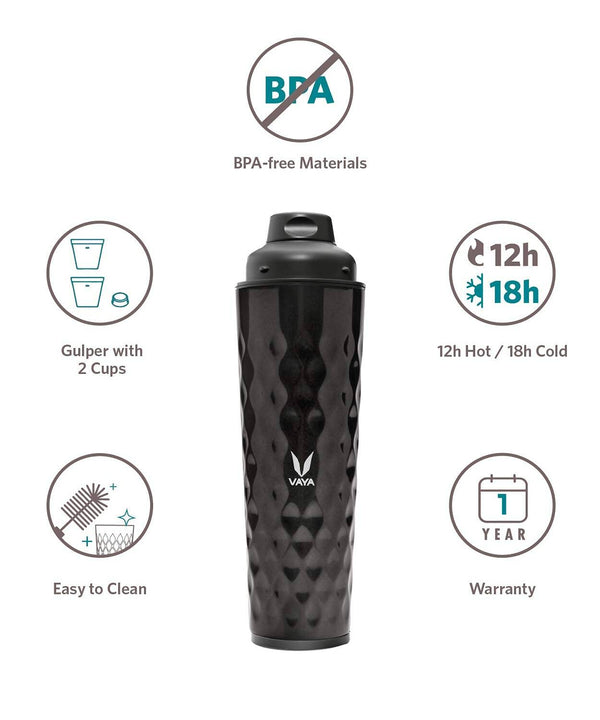 Vaya Drynk Stainless Steel Water Bottle Tumbler for Office - 600ml (Black) - Distacart