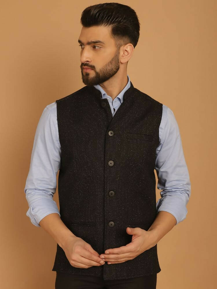 Even Apparels Pure Wool Nehru Jacket - Black - Distacart
