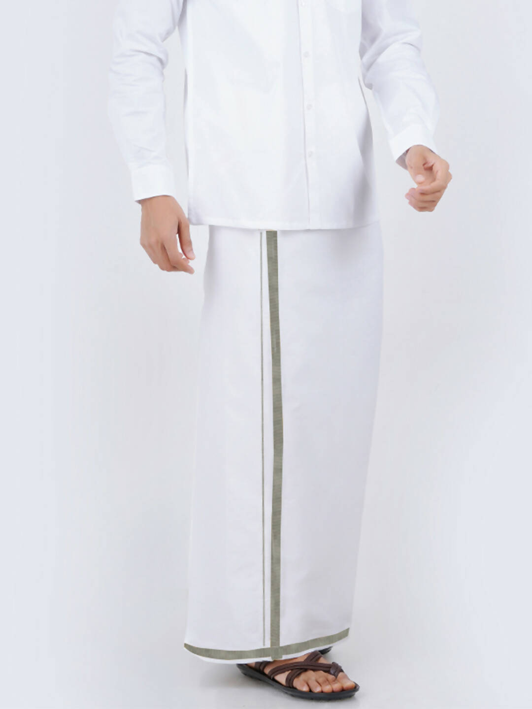 Ramraj Cotton Mens Cotton 3/ 4 " Silver Jari Dhoti - White - Distacart