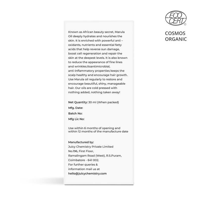 Juicy Chemistry Cold Pressed Marula Carrier Oil - Distacart