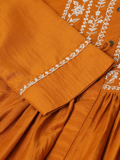 Mustard Chinon Floral Embroidered Top with Bottom - Maanushi - Distacart