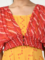 Thumbnail for Myshka Women's Yellow Empire Printed Dress - Distacart
