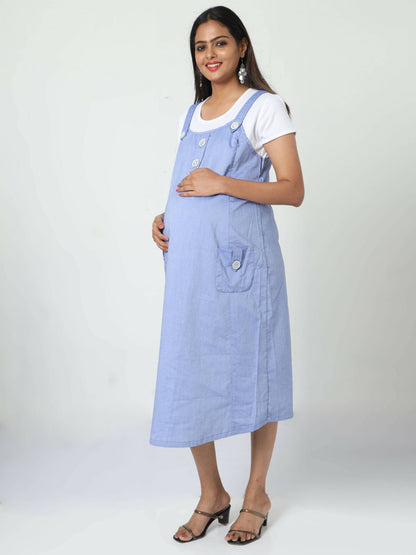 Manet Half Sleeves Solid Maternity Dress With Concealed Zipper Nursing Access - Blue - Distacart