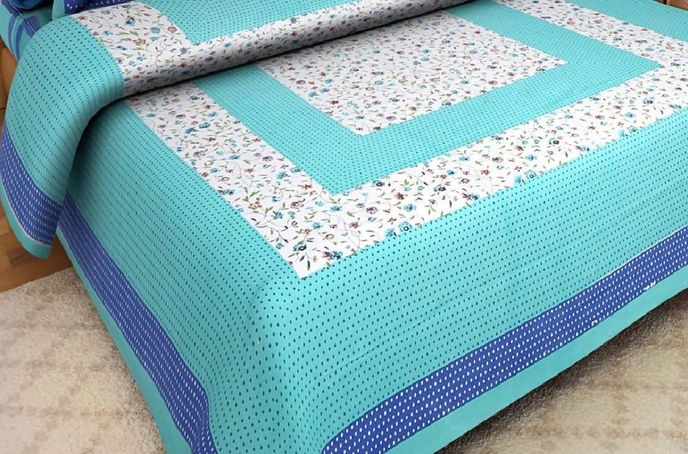 Vamika Printed Cotton Latest Sea Green Bedsheet With Pillow Covers (LEOC_BIND_SG) - Distacart