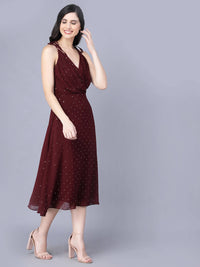 Thumbnail for Myshka Georgette Solid Sleeveless Shoulder Straps Maroon Women Dress - Distacart