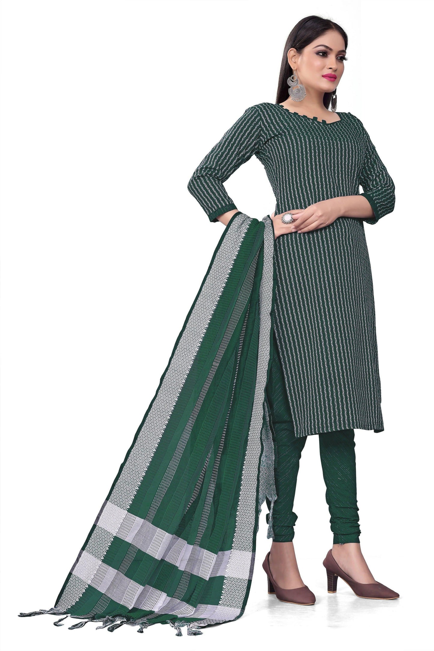 Green Cotton Jacquard Woven Unstitched Dress Material - Amara - Distacart