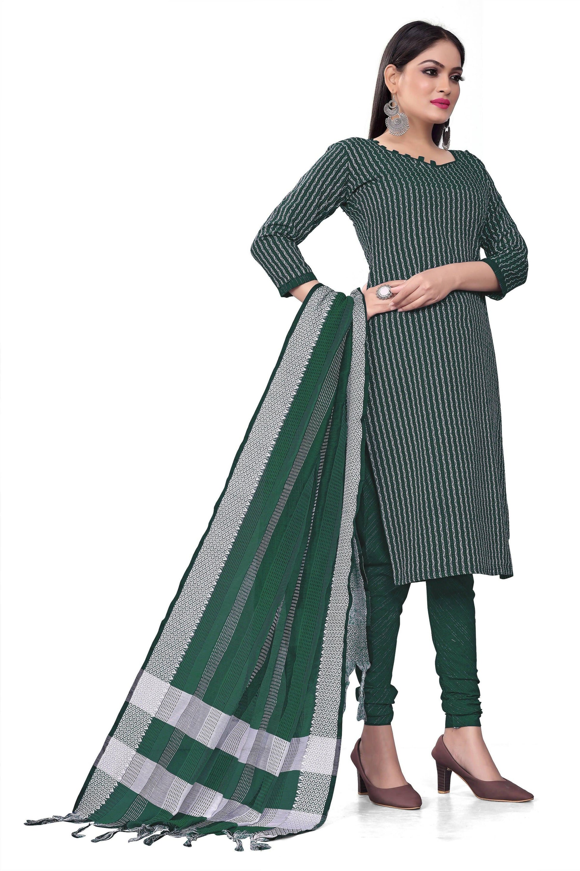 Green Cotton Jacquard Woven Unstitched Dress Material - Amara - Distacart