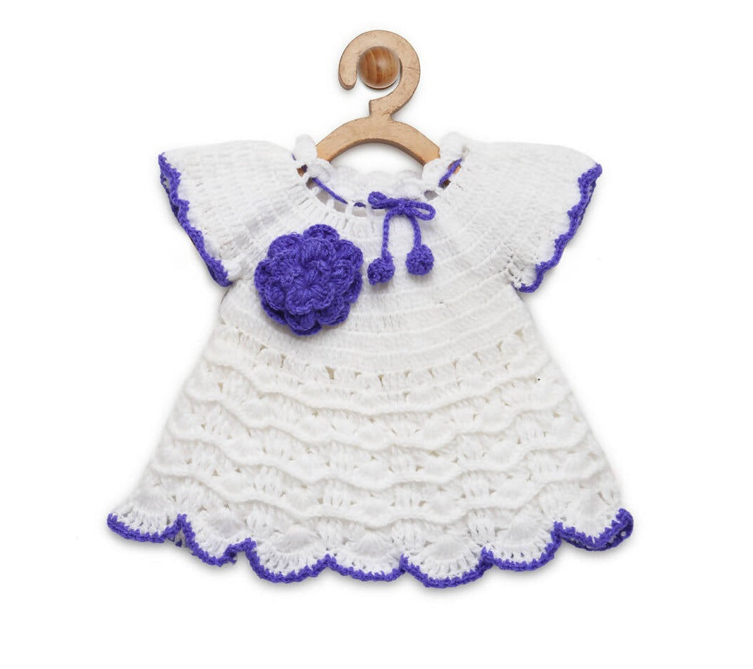 ChutPut Hand knitted Crochet Wool Dress - White - Distacart