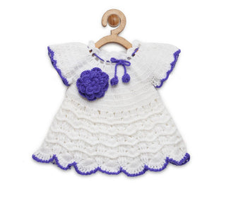 ChutPut Hand knitted Crochet Wool Dress - White - Distacart