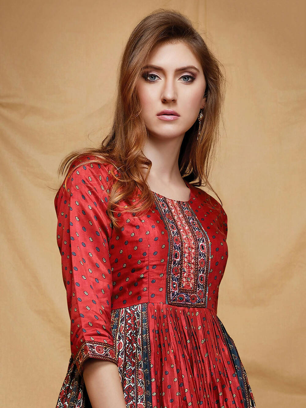 Designer casual Red Maroon Dola Silk Gown - Anbazaar - Distacart
