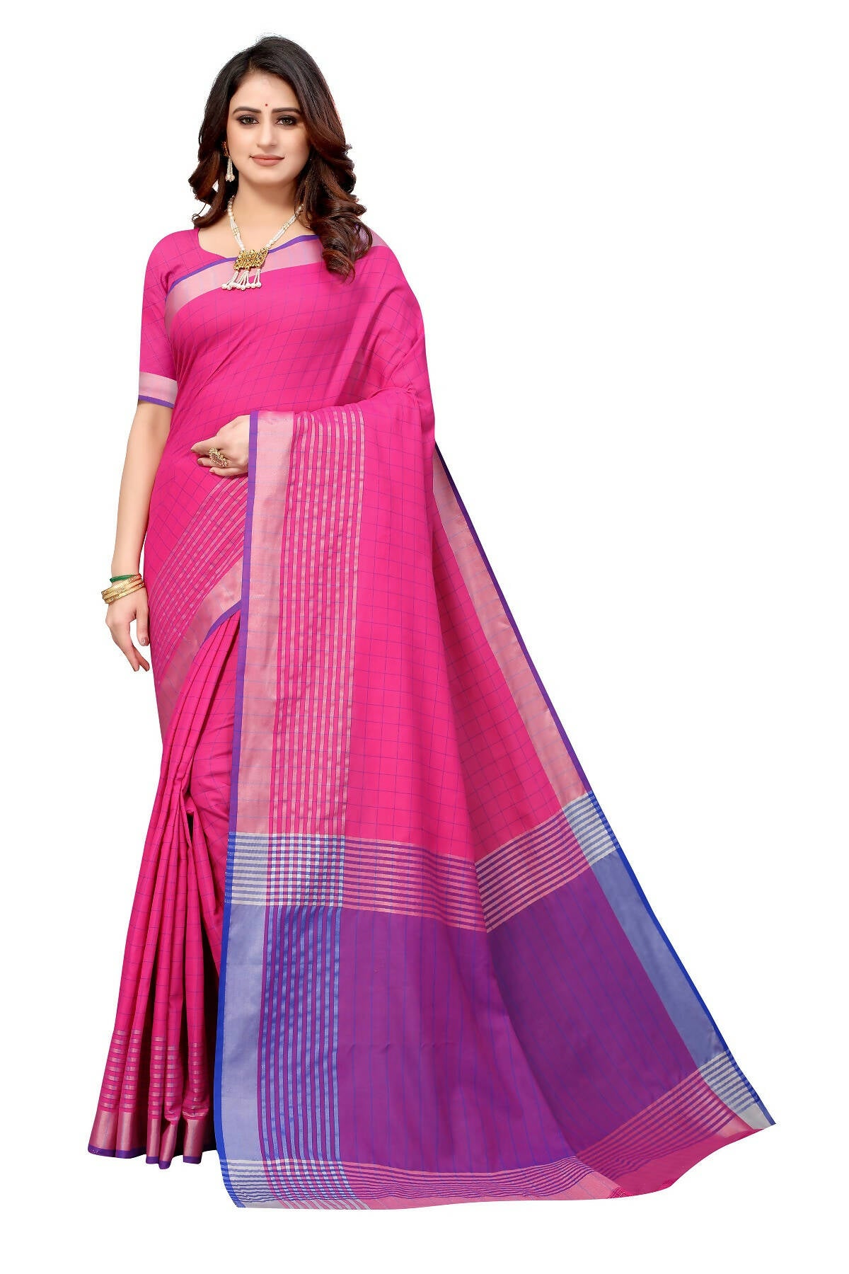 Vamika Pink Cotton Silk Saree - Distacart