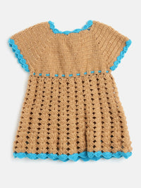 Thumbnail for Chutput Kids Woollen Hand Knitted Full Sleeves Cardigan With Short Sleeves Flower Work Dress - Blue - Distacart