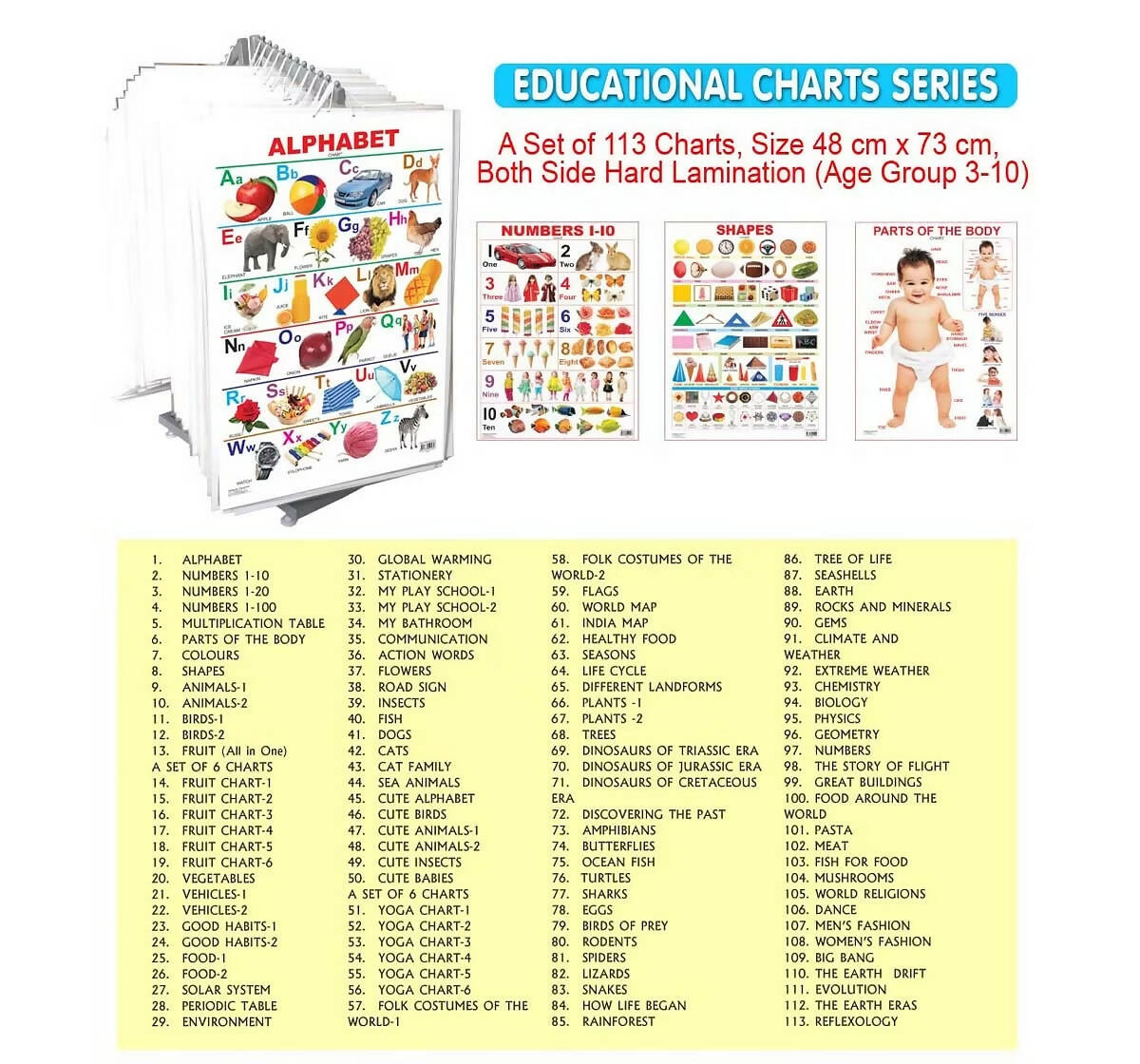 Dreamland Educational Charts - Combo 2 (10 Charts) : Children Early Learning Laminated Chart - Distacart