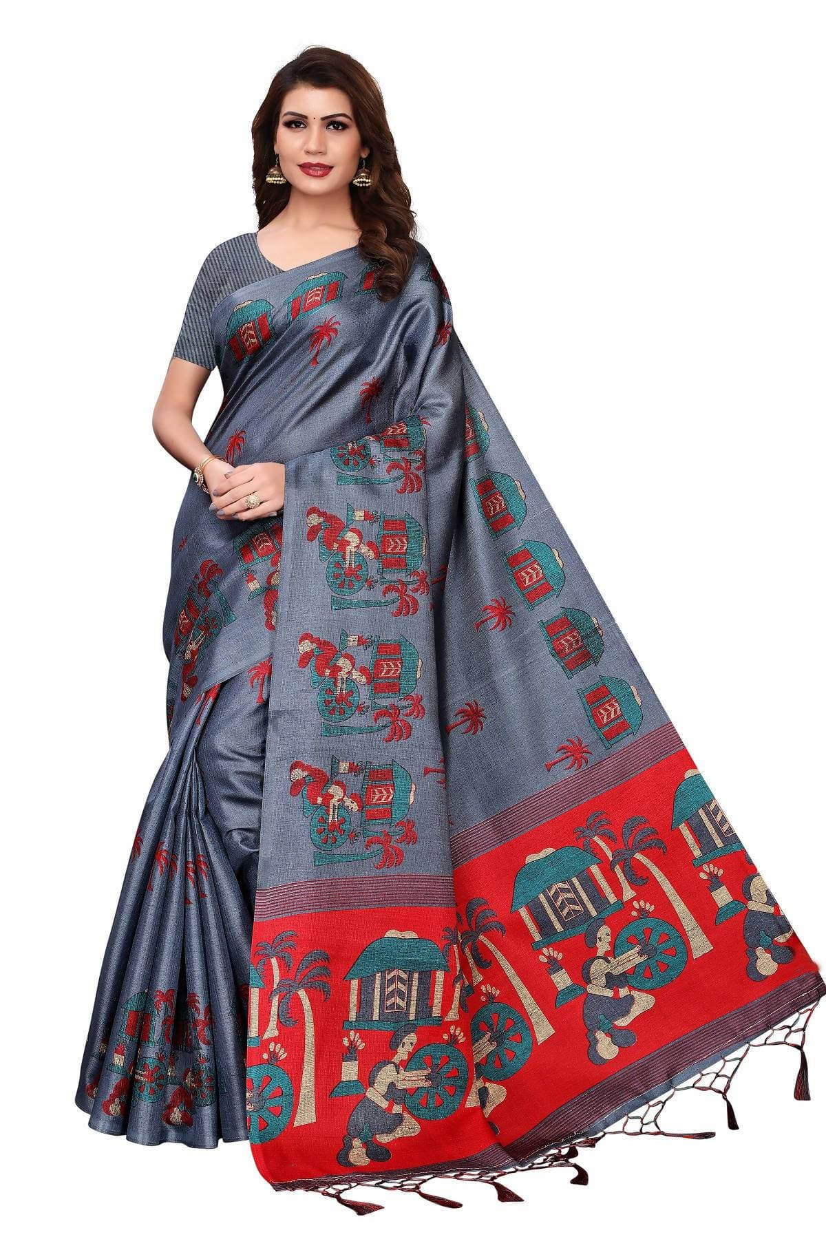 Vamika Grey Kalamkari With Jhalar Khadi Silk Saree