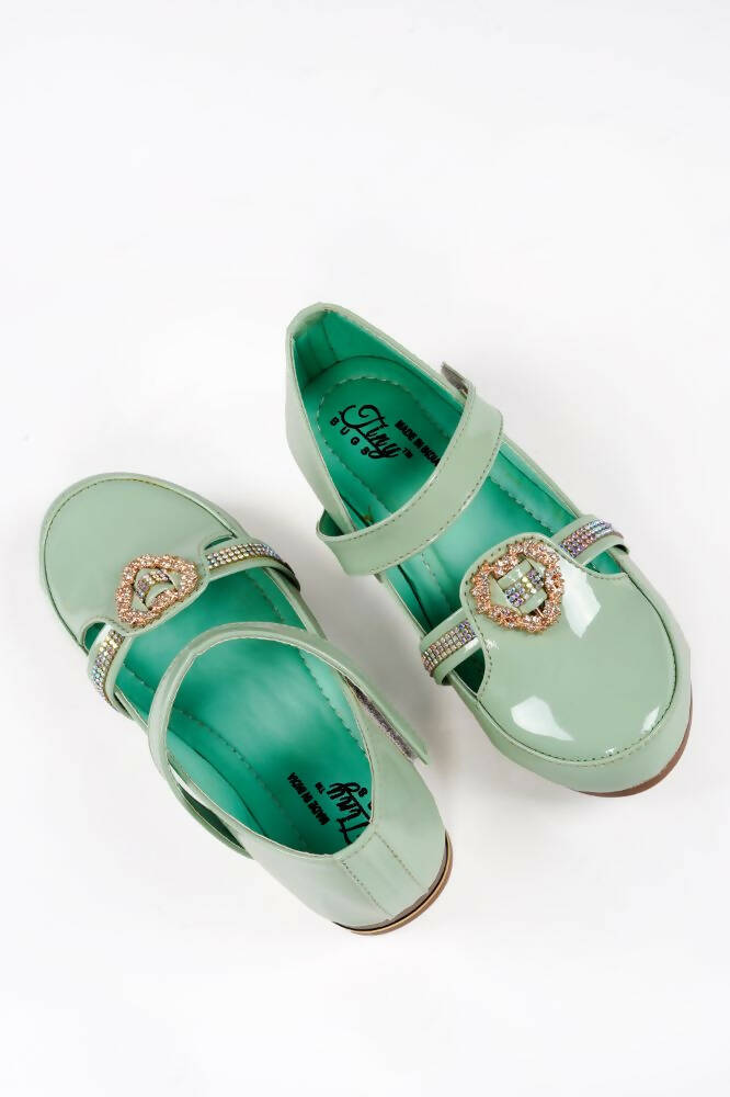 Tiny Bugs Girls Party Wear Velcro Ballerinas - Green - Distacart