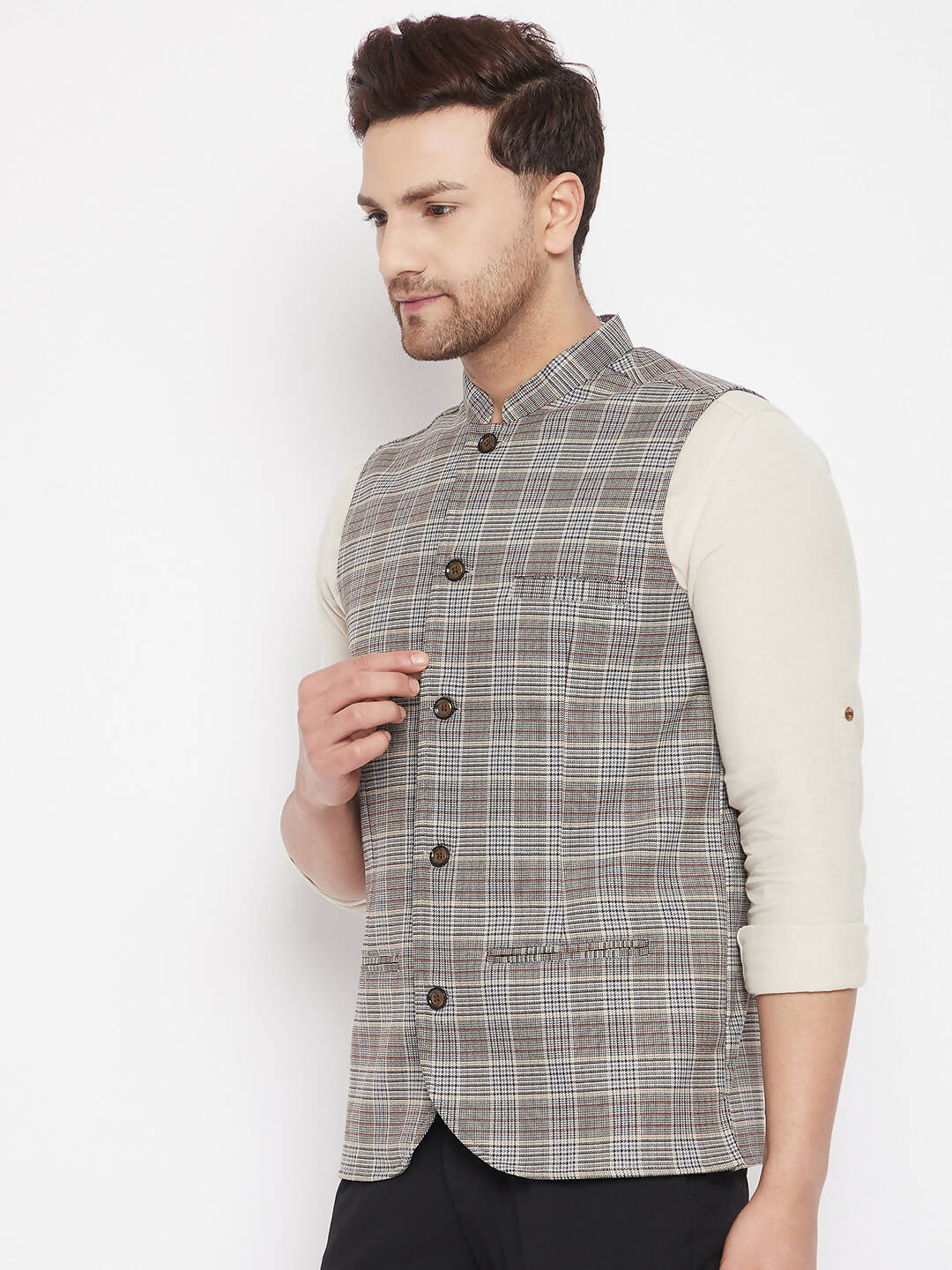 Even Apparels Brown Merino Men Woven Nehru Jacket PW729 - Distacart