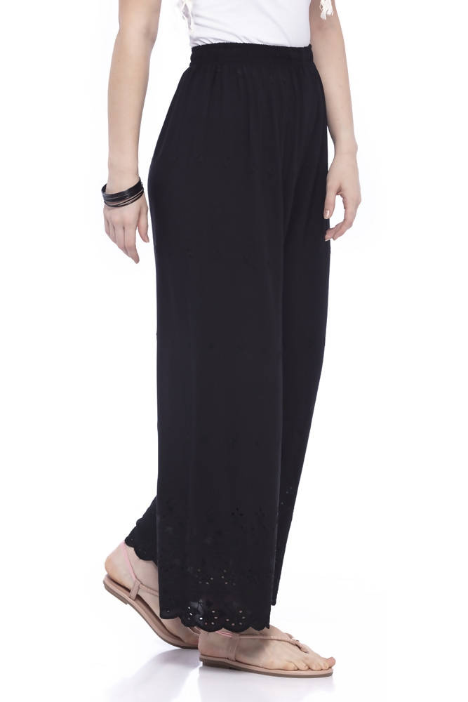 Mominos Fashion Reyon Cotton Black Embroidery Chikan Palazzo - Distacart