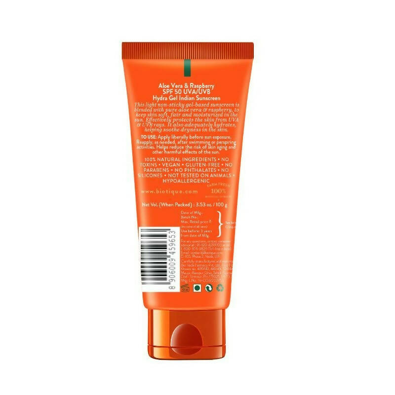 Biotique Advanced Ayurveda Aloe Vera & Raspberry SPF 50 Hydra Gel Sunscreen - Distacart