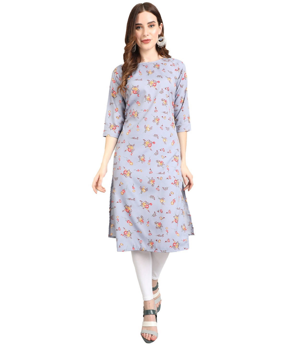 Vamika Grey French Crepe Printed Party Wear/Casual Wear Kurti - Distacart