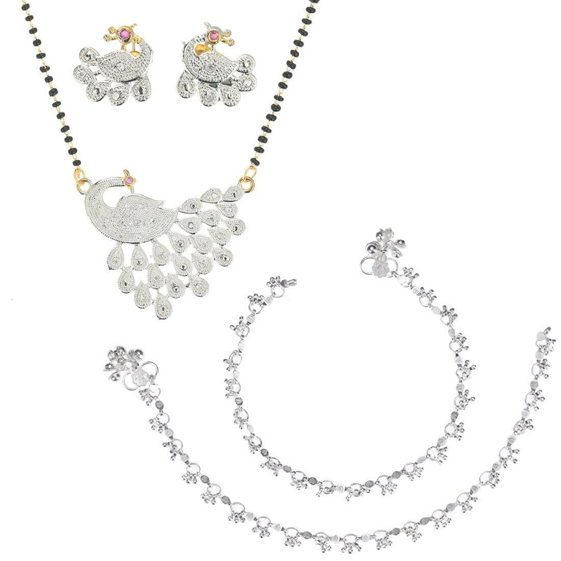 AanyaCentric Gold-plated Mangalsutra Pendant Earring Set & Silver Plated Anklet - Distacart