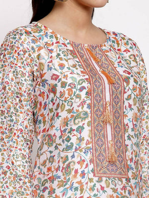 Myshka Women's Multi Cotton Printed Full Sleeve Round Neck Casual Kurta