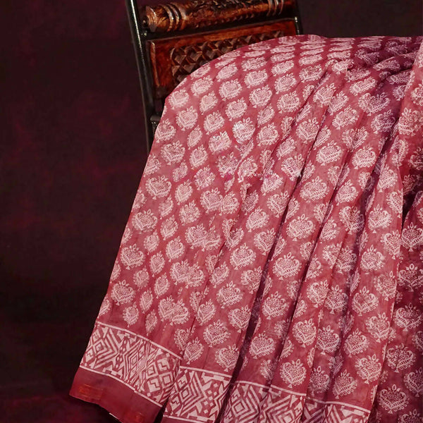 Red Onion All Over Printed Semi Chanderi Saree By Gayathri Reddy Designer Studio - Distacart