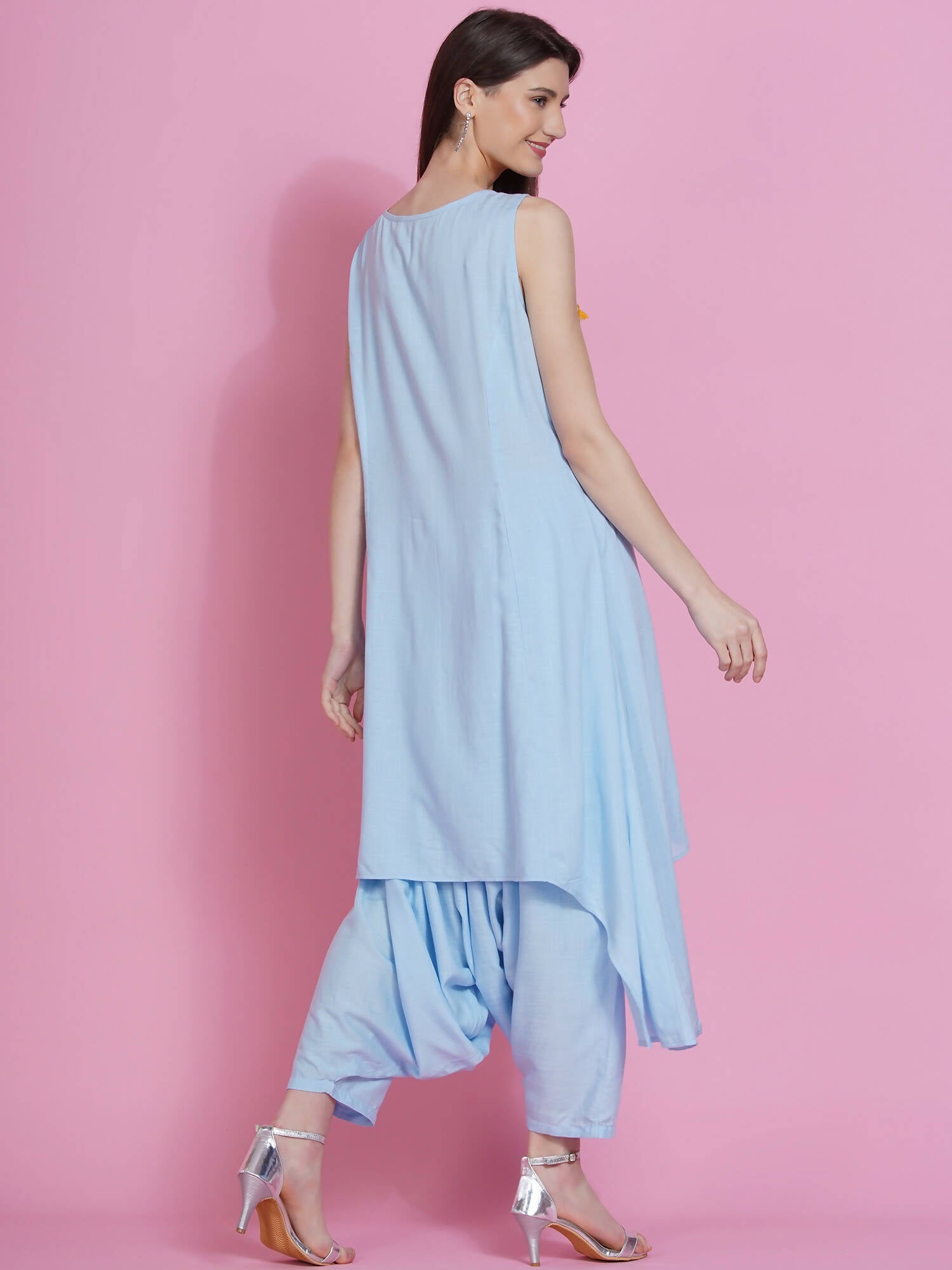 Women Republic Powder Blue Hand Embellished Kurta With Harem Pants - Distacart