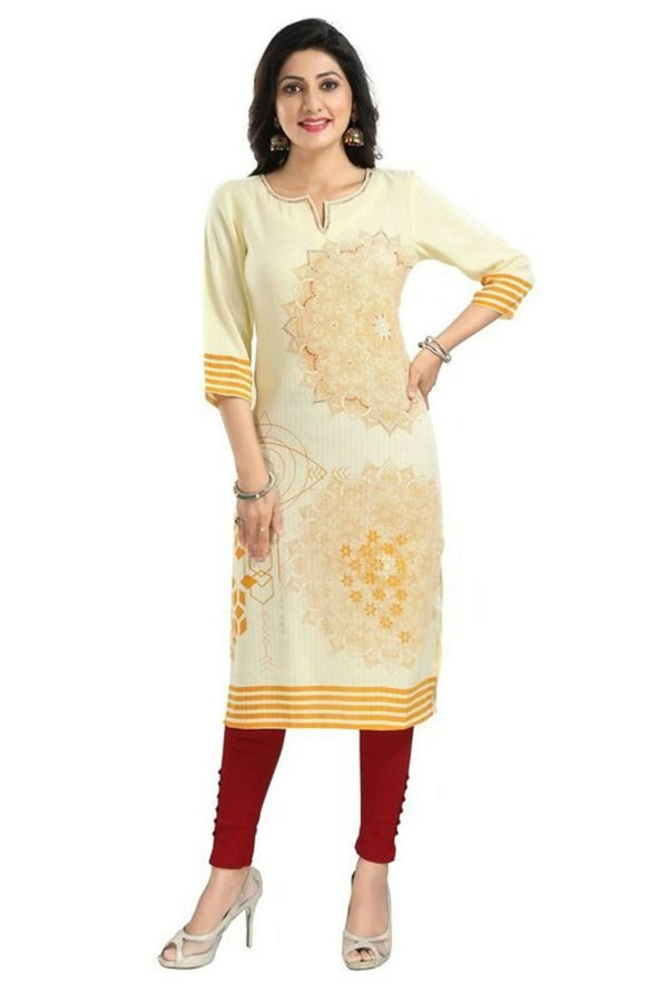 Snehal Creations Yellow Rayon Textured Print Long Kurta For Women - Distacart