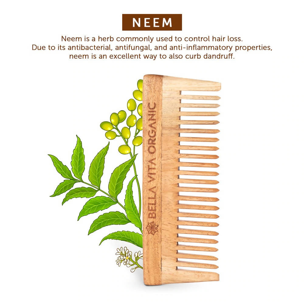 Bella Vita Organic Wide Teeth Wooden Comb for Detangled Hair