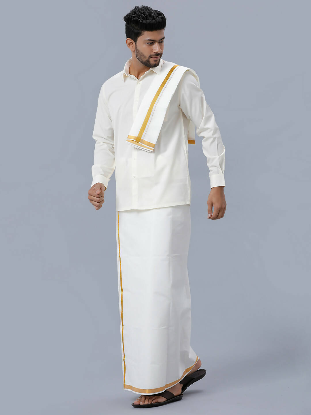 Ramraj Cotton Premium Wedding Cream Readymade Dhoti, Shirt & Towel Set Dhanvanthri - Distacart