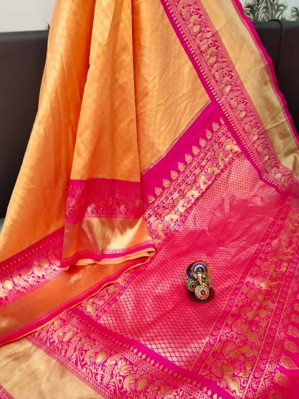 DEIANA'S Beautiful Golden Jari with New Design Soft Lichi Silk Saree - Yellow - Distacart
