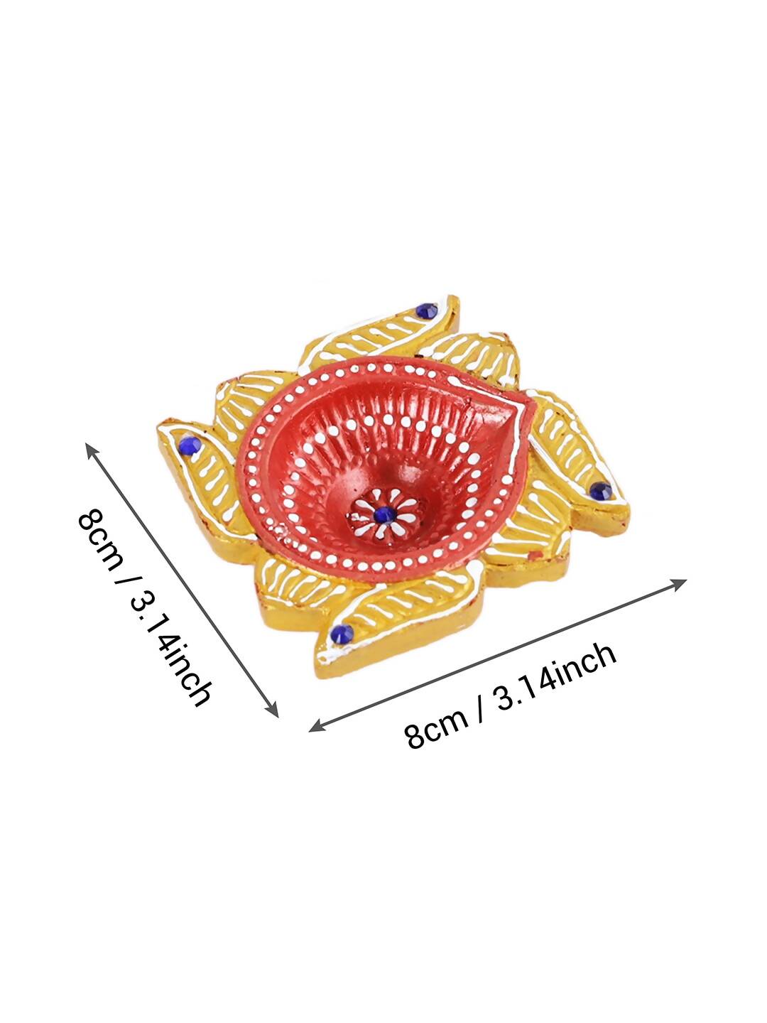 Tied Ribbons Set Of 4 Yellow & Red Printed Terracotta Diyas - Distacart