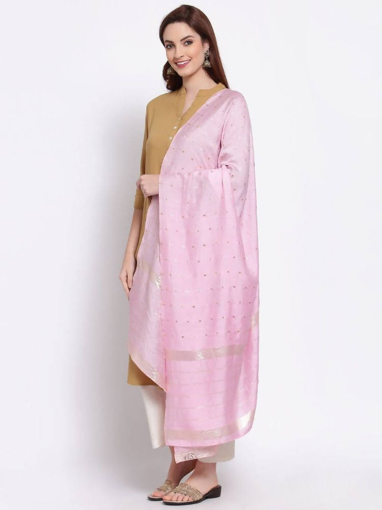 Myshka Women's Pink Cotton Silk Printed Casual Dupatta