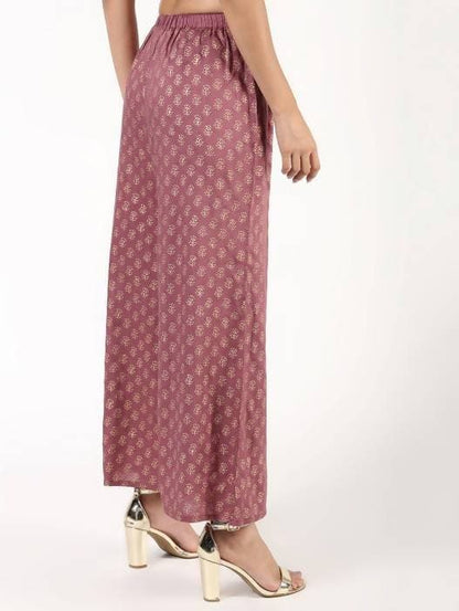 Aniyah Rayon Block Print Flared Pink Palazzo Dusty (AN-158K)