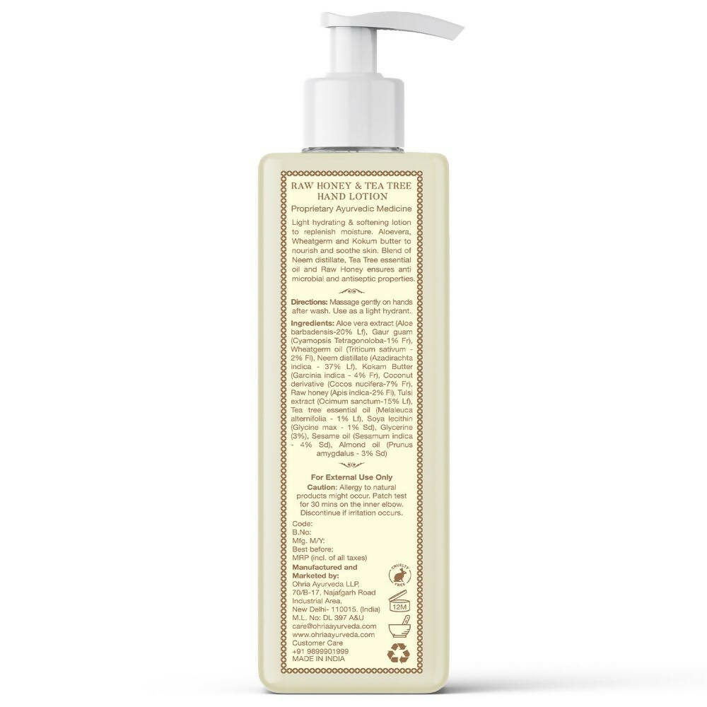 Ohria Ayurveda Raw Honey & Tea Tree Hand Lotion - Distacart