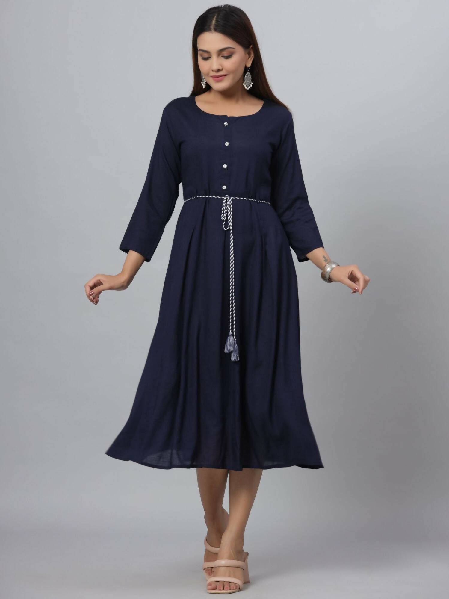 Juniper Women's Navy Rayon Slub Solid Dress - Distacart