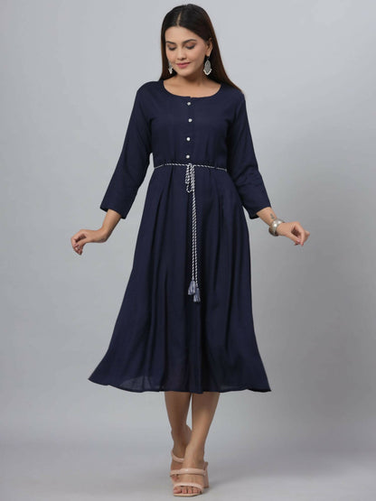 Juniper Women's Navy Rayon Slub Solid Dress - Distacart