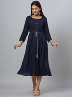 Thumbnail for Juniper Women's Navy Rayon Slub Solid Dress - Distacart