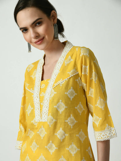 Myshka Women's Yellow Straight Printed Kurta - Distacart