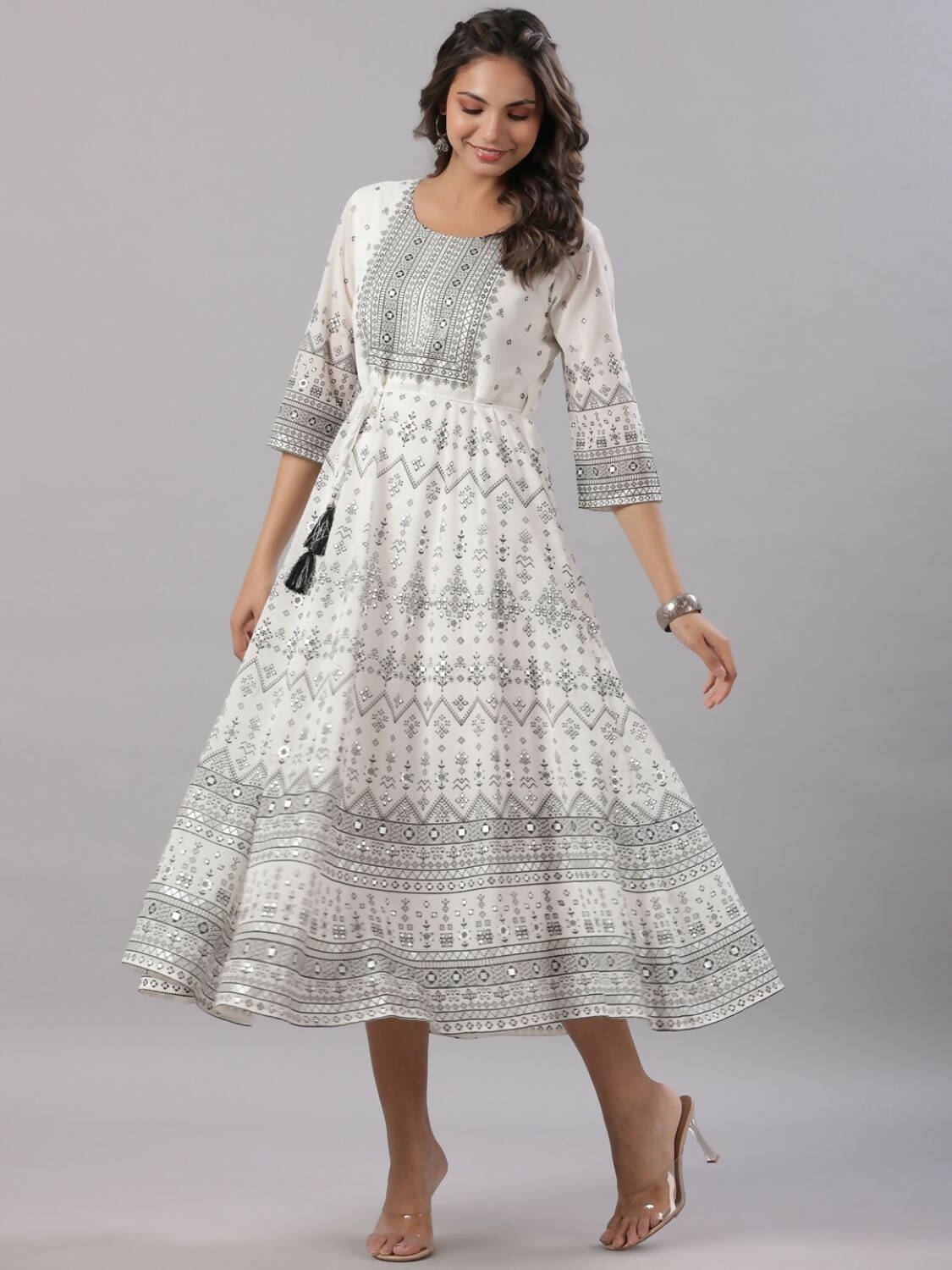 Juniper Women Off-White Georgette Flared Maxi Dress - Distacart