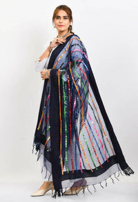 Thumbnail for Mominos Fashion Moeza Women's Orgenza Multi Thread Mirror Work Navy Blue Dupatta - Distacart