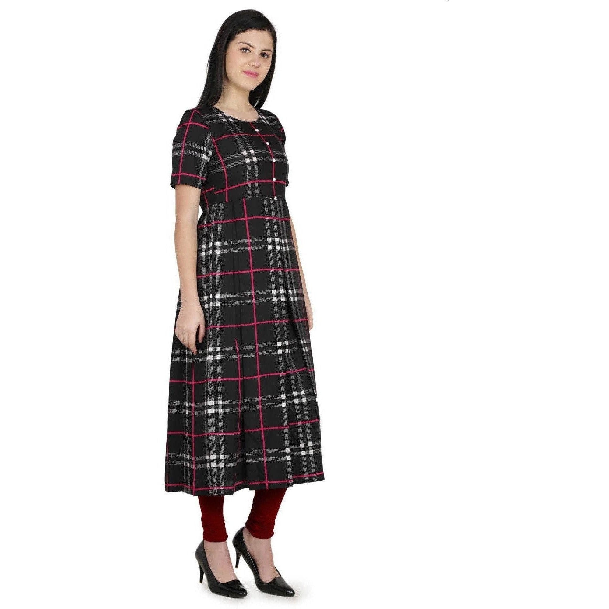 Kanoor Women's Multicolour Forck style Round neck kurti