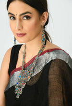 Thumbnail for Mominos Fashion Johar Kamal Oxidised Silver-Plated Brass Finish Multi Kundan Afghani Long Necklace For Women - Distacart