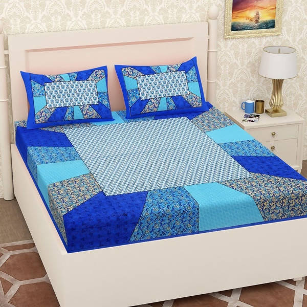 Vamika Printed Cotton Blue & Multicolor Bedsheet With Pillow Covers (LEOC_CHOK_B) - Distacart