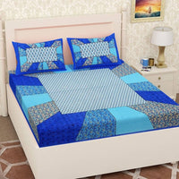 Thumbnail for Vamika Printed Cotton Blue & Multicolor Bedsheet With Pillow Covers (LEOC_CHOK_B) - Distacart